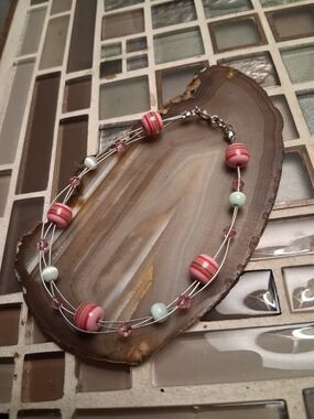Artisan Pink and Mint Multi-Strand Beaded Bracelet
